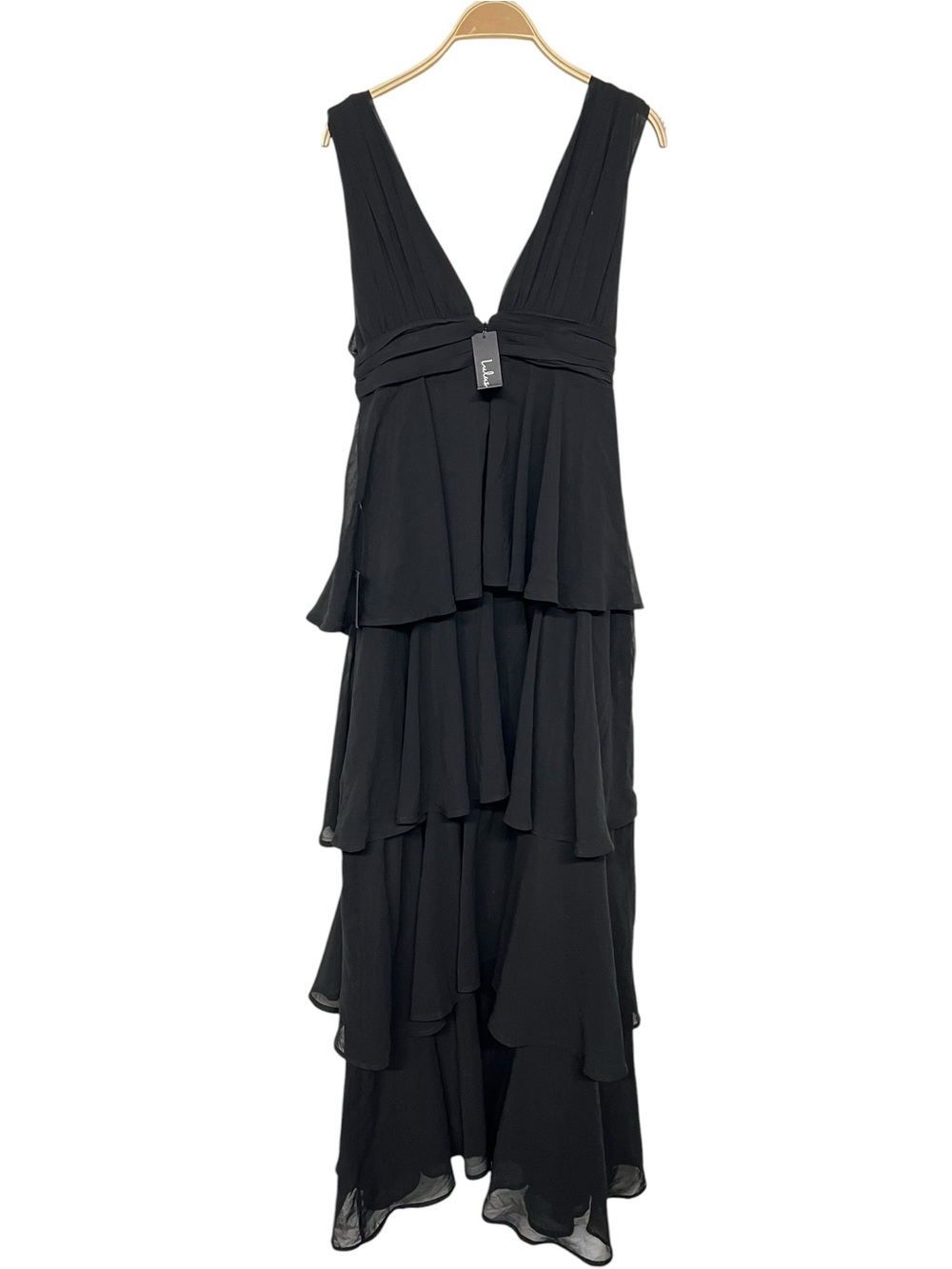 New Lulus Amazing Evening Black Tiered V-Neck Evening Maxi Dress - Picture 5 of 6